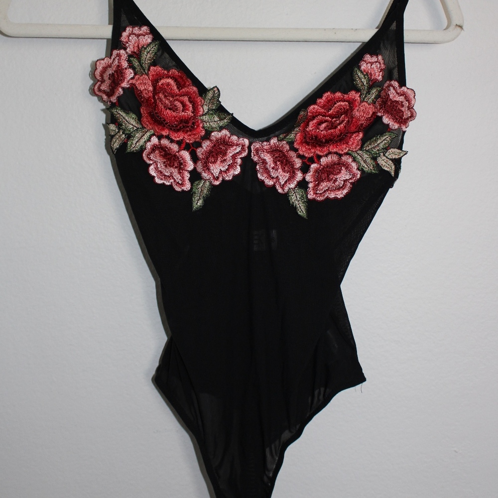 LF Rose Embroidered Mesh Bodysuit, Size: XS
